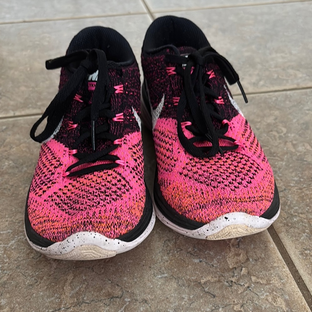 Nike Women Flyknit Lunar Pink and Black Athletic Running Shoes